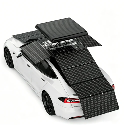 GTPOW 1600W Foldable Solar Vehicle Charger, Roof Mount Monocrystalline Solar Panel with Built-in 2.5kWh LiFePO4 Battery for EV