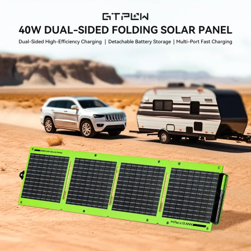 GTPOW 40W Dual-Sided Folding Portable Solar Charger GTPOW 40W Bifacial 4-Fold Portable Solar Panel with Detachable 5000mAh Battery for RV Camping