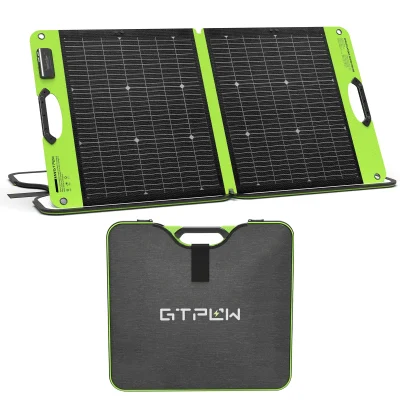 GTPOW 100W Bifacial Portable Foldable Solar Panel GTPOW 100W Bifacial Foldable Portable Solar Panel, ETFE Waterproof Solar Charger with Carry Bag for Power Station