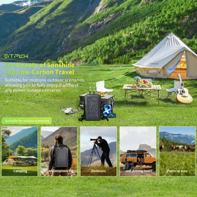 Hiking outdoor scene with GTPOW 13W solar powered backpack