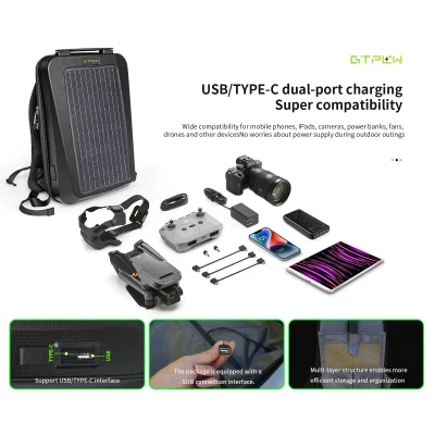 Type-C USB-A dual charging ports and accessories of 13W solar backpack