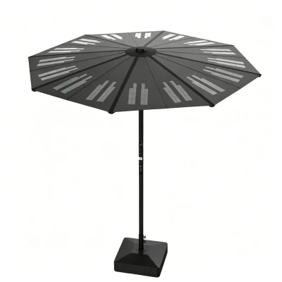 GTPOW-126W Bifacial Solar Shade Umbrella, Foldable Patio Solar Umbrella with Built-in Battery & Multi-Port Charging