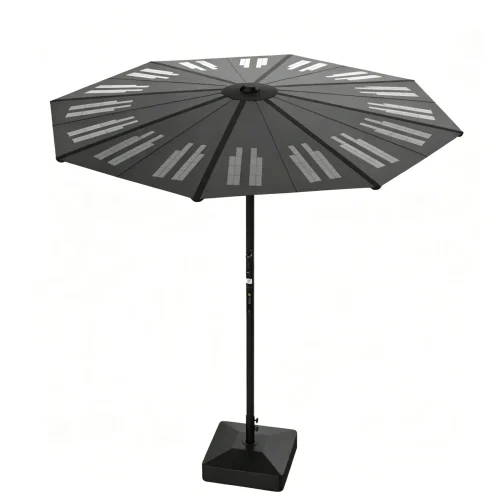 GTPOW-126W Bifacial Solar Shade Umbrella, Foldable Patio Solar Umbrella with Built-in Battery & Multi-Port Charging